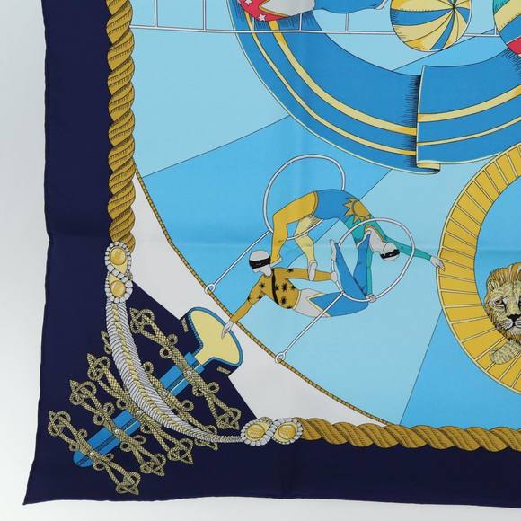 HERMES Carre 90 Scarf ""circus"" Silk Blue Auth fm3437 - Picture 8 of 16